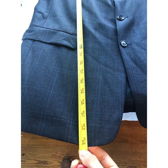 Stafford Mens 42L Blue Blue Check 100% Wool 3 Button Sport Coat Blazer Jacket - Picture 7 of 12